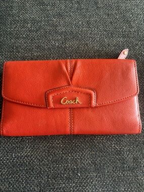 Coach Orange Leather Flap Continental Wallet with Gold Logo